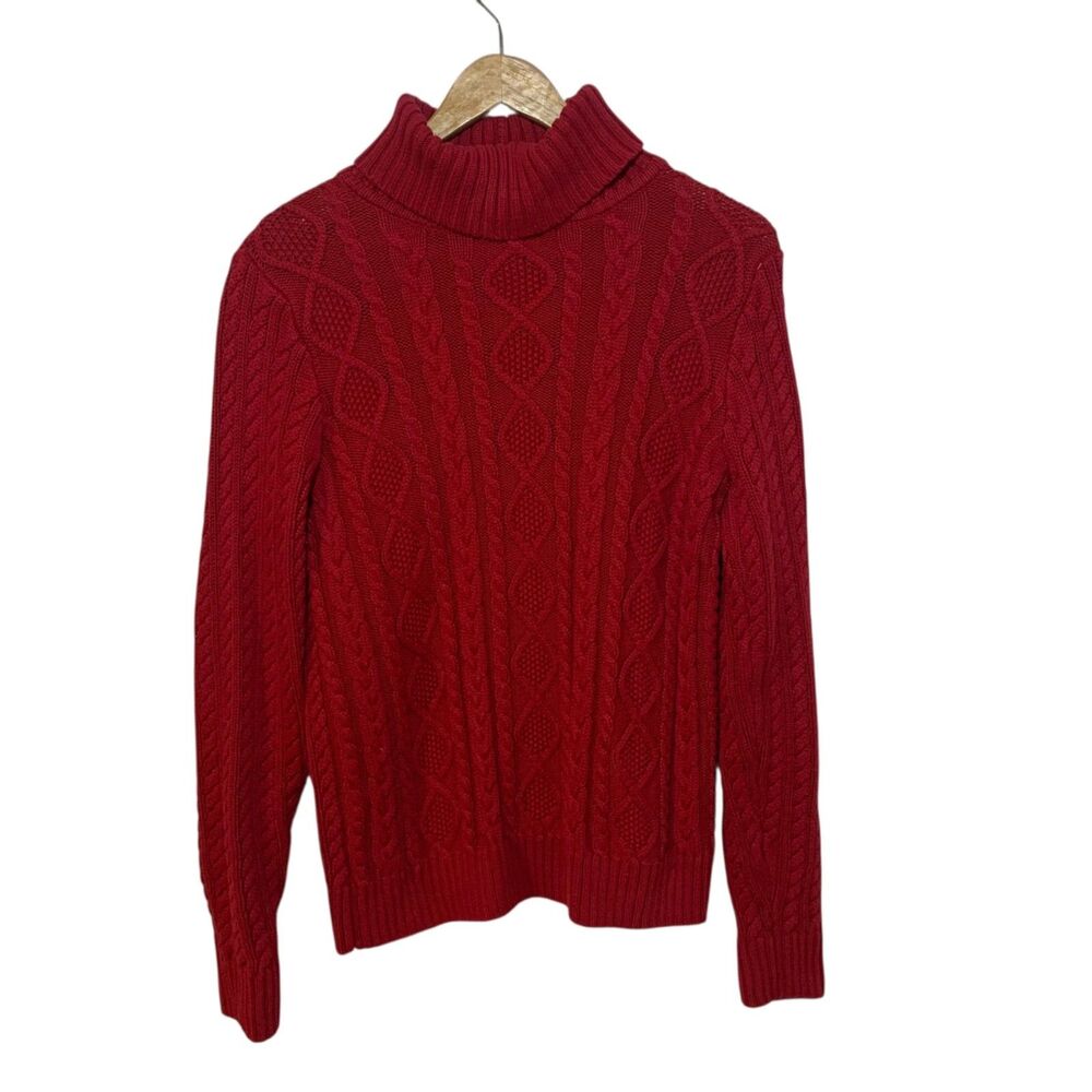 Croft and Barrow Womens Red Chunky Fisherman Sweater M Holiday Preppy Boho